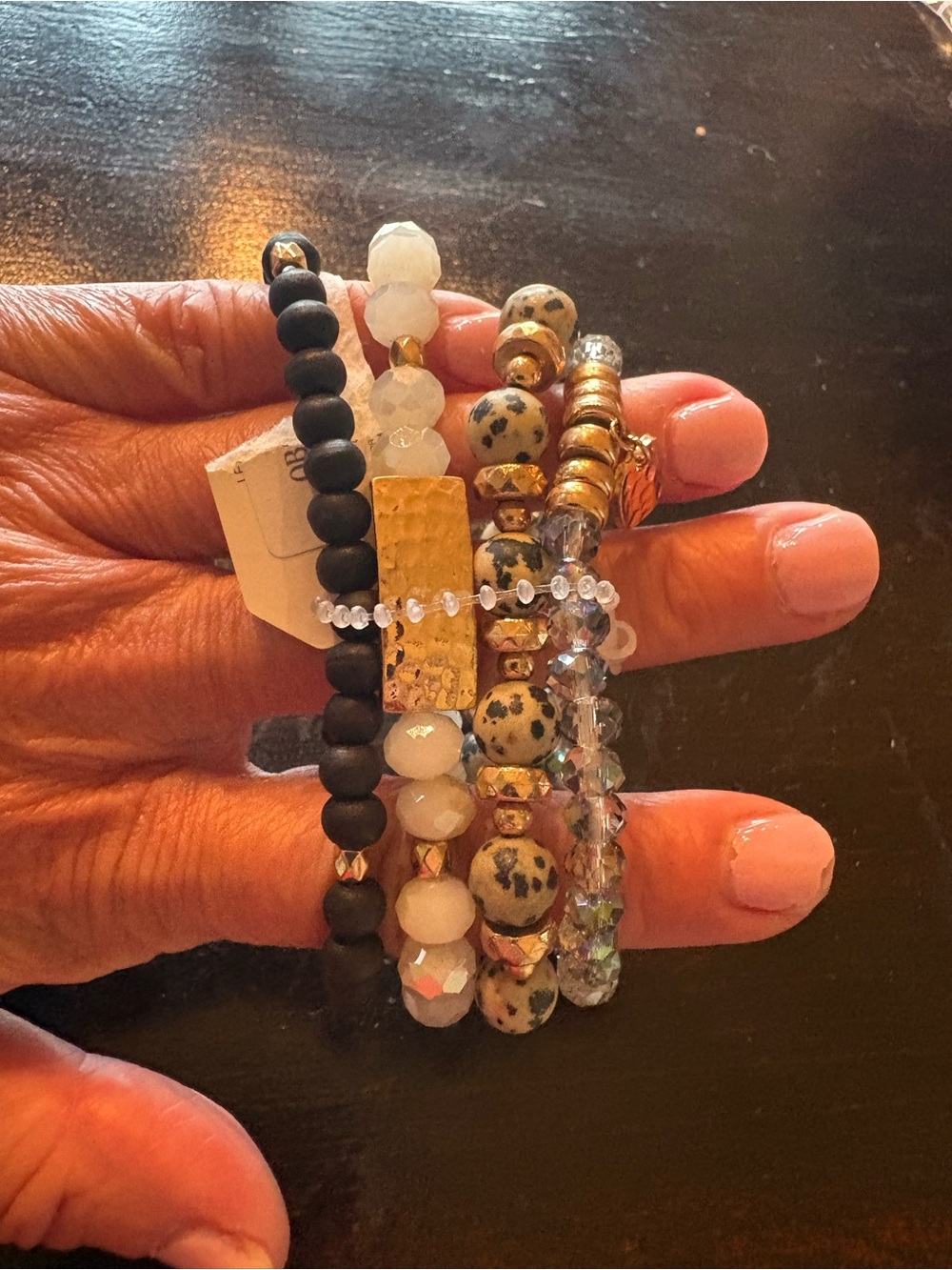 Stacked Beaded Stretch Bracelet Set - Neutral and Gold